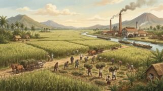 ilustrasi Sistem Tanam Paksa dan Industri Gula di Jawa pada abad ke-19.